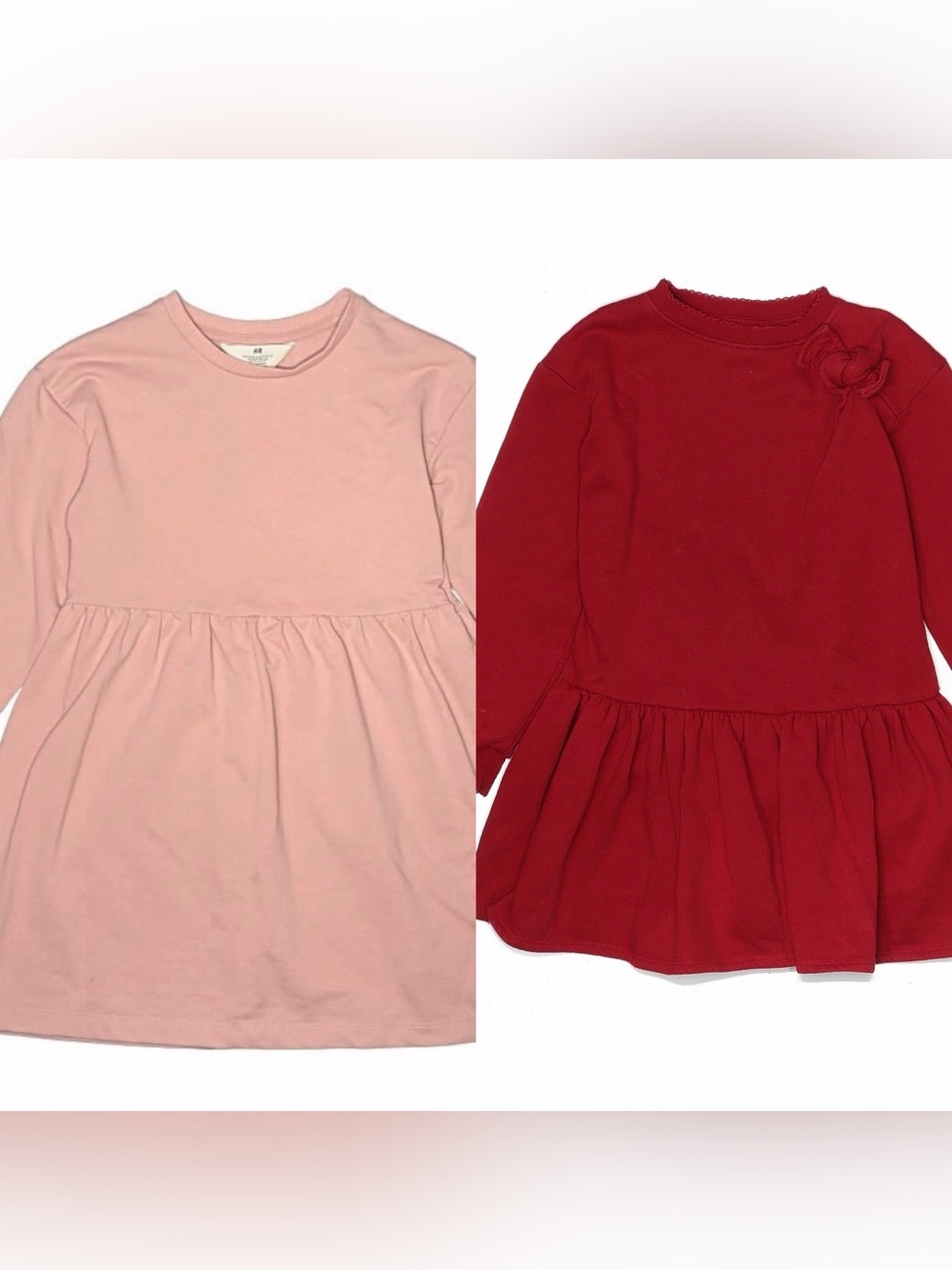 H&M 2 Dresses! Dusty Pink and Red Long-Sleeve Girls' 6x-7